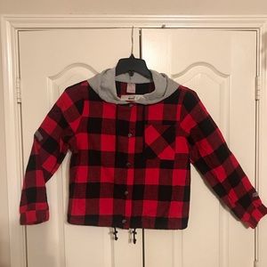 NWT-Women’s lightweight flannel plaid shirt w/snap closure, hood & drawstring